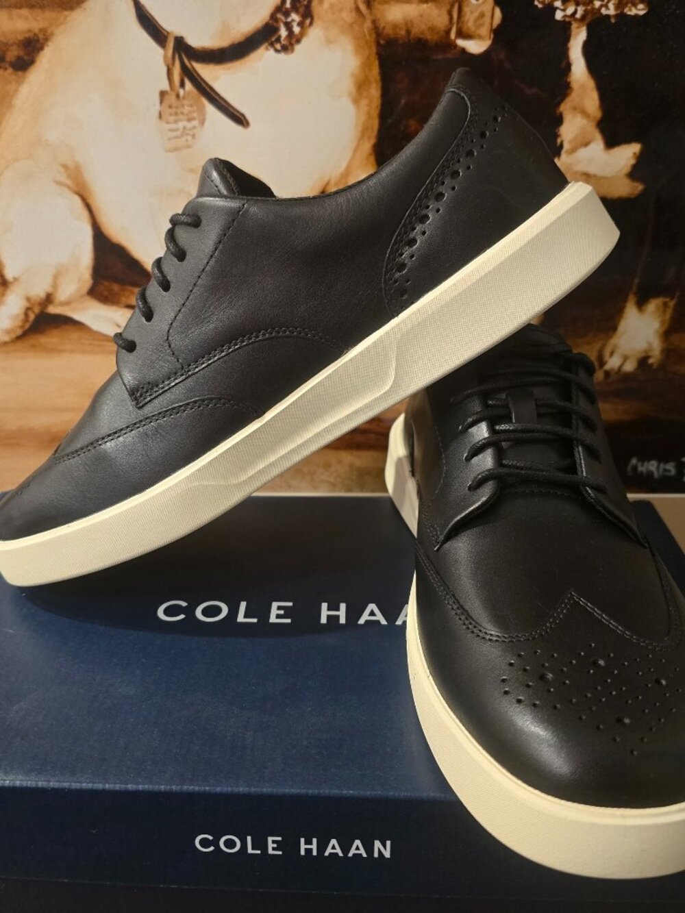 Cole Haan Men's Grand Crosscourt Daily Wingtip Sneakers Black/Ivory C39815 Sz 10